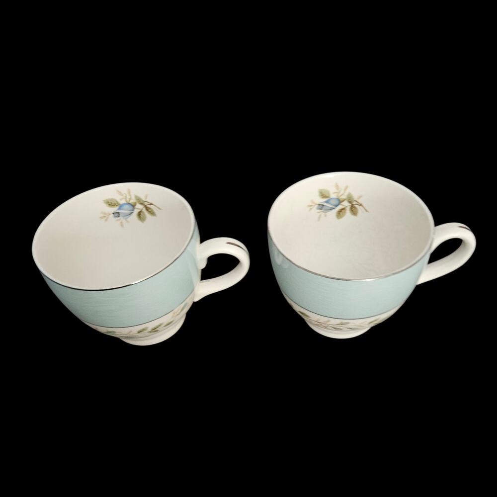 Vintage Barratts Delphatic Blue Floral English China Cups Set of 2
